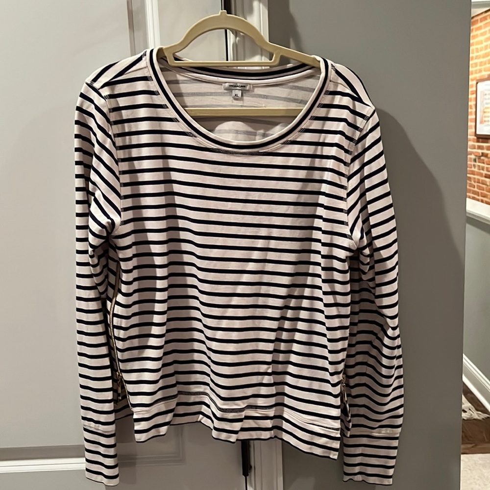 Stella & Dot Navy and White Striped Sweater with side zippers